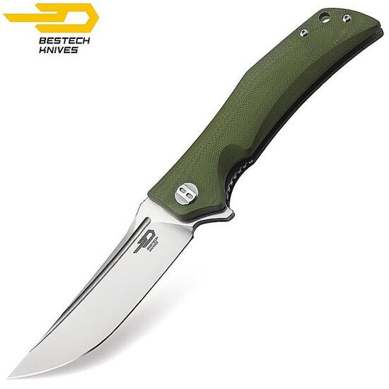 Bestech Couteau de Poche Scimitar Vert Armee G10 D2
