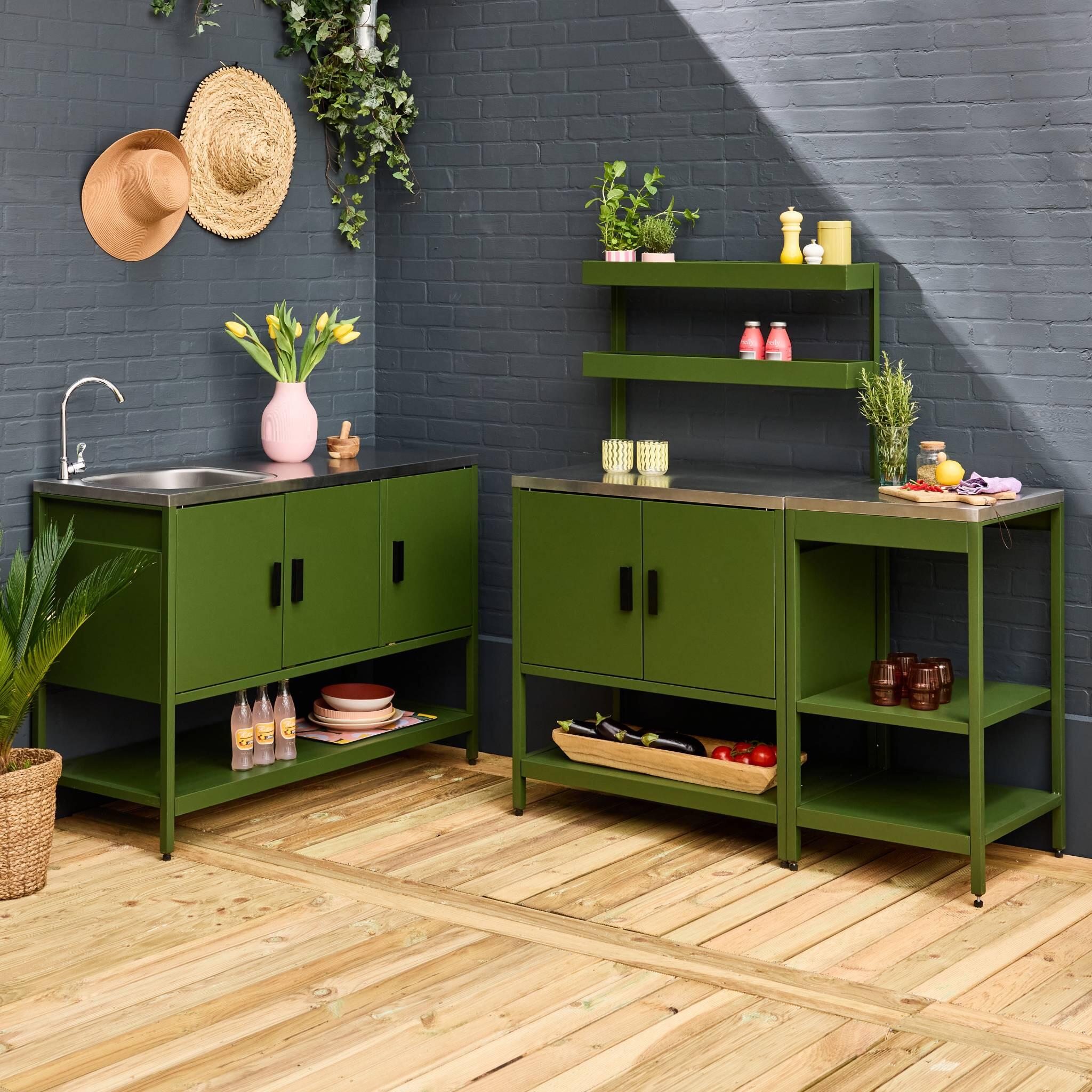 Cozinha externa em aço inoxidável, 3 módulos, Verde 4/5