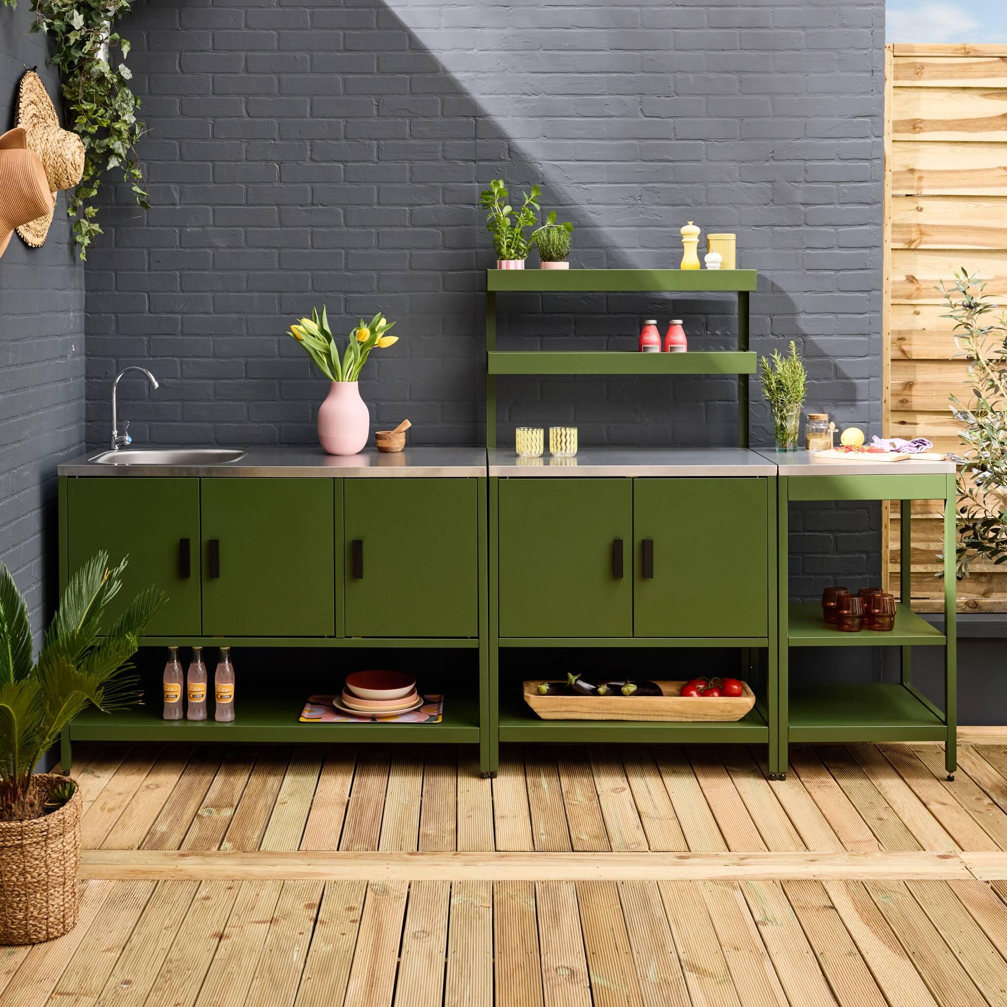 Cozinha externa em aço inoxidável, 3 módulos, Verde 2/5