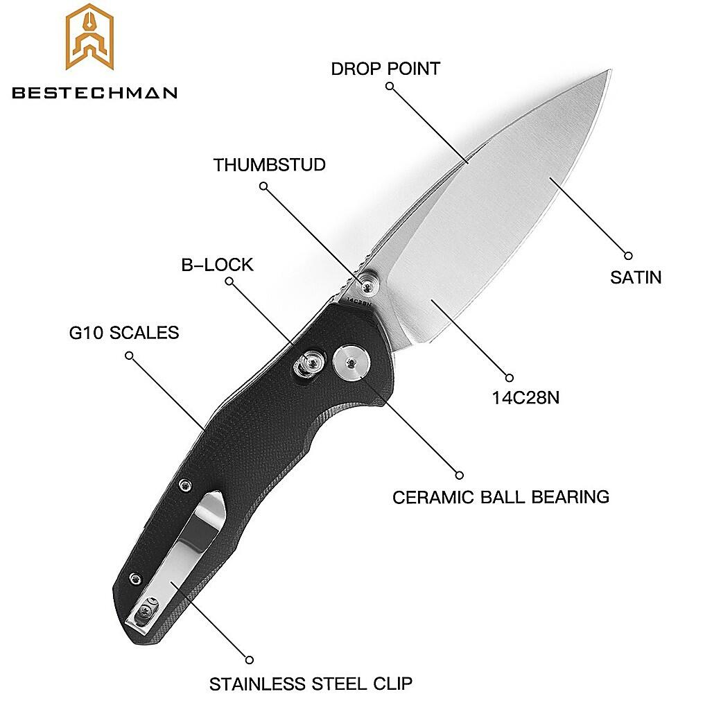 Coltello Tascabile Ronan Nero G10 14C28N di Bestechman 5/7