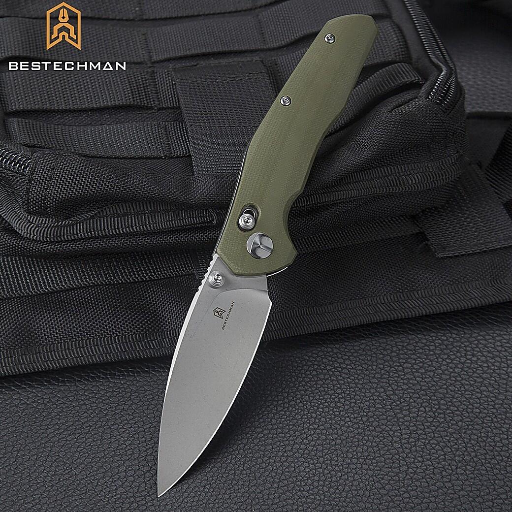 Bestechman Couteau de Poche Ronan Vert Stonewash OD G10 14C28N 7/7