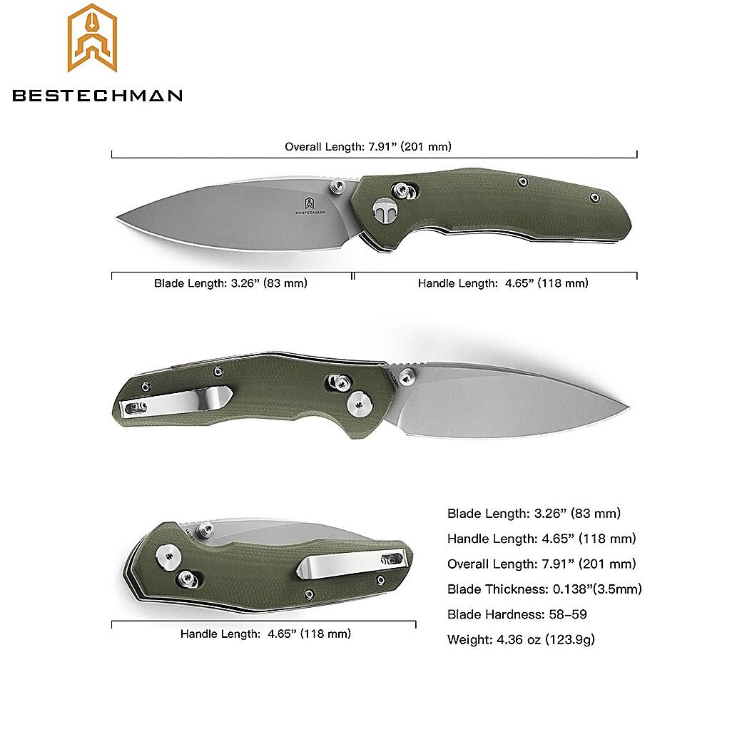 Bestechman Couteau de Poche Ronan Vert Stonewash OD G10 14C28N 6/7