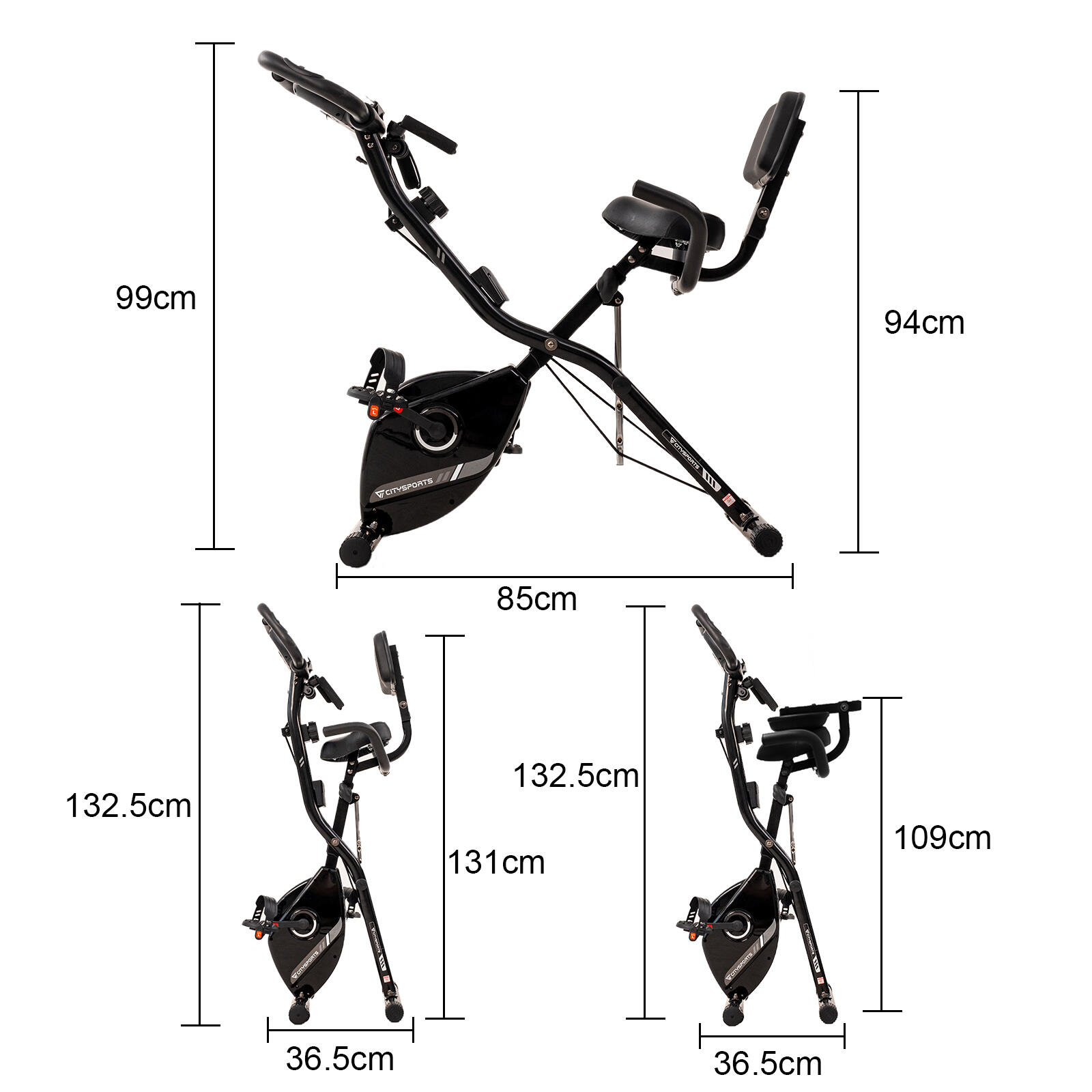Vélo d'Appartement Pliable CITYSPORTS Noir 2-en-1 12 Niveaux 4/7