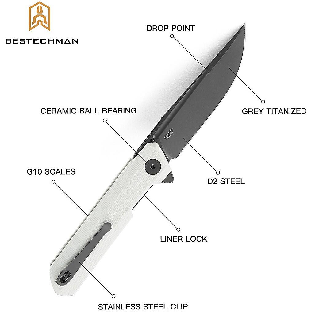 Bestechman Couteau de Poche Dundee Blanc G10 D2 5/7
