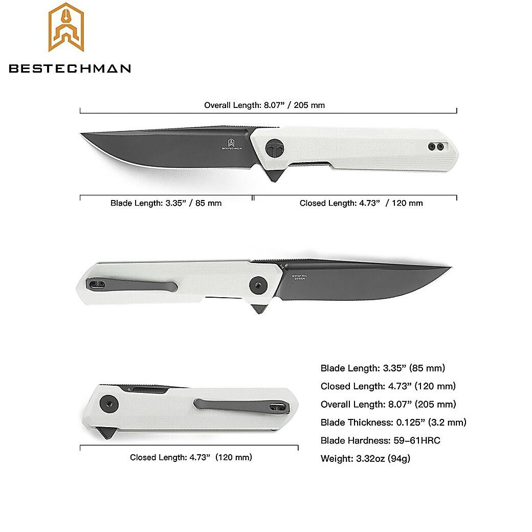 Bestechman Couteau de Poche Dundee Blanc G10 D2 6/7