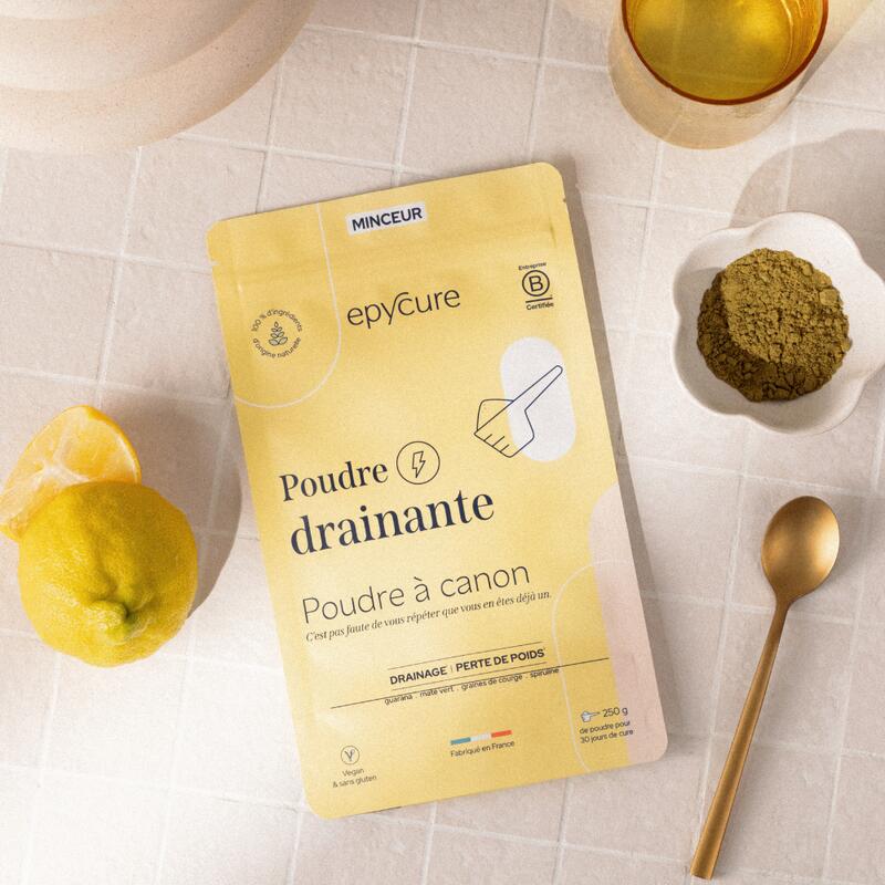 Poudre Drainante Minceur Epycure Citron Vert - 100% Naturel - Cure 1 Mois - Péremption 2027