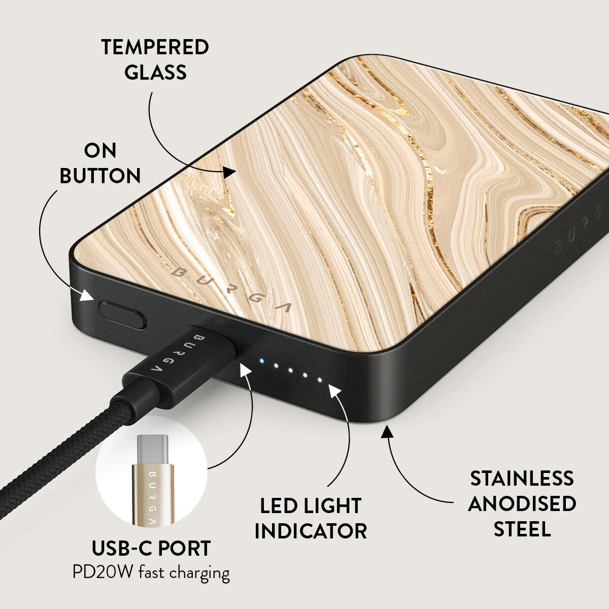 Powerbank BURGA MagSafe 10000 mAh full glam/gunmetal 5/5