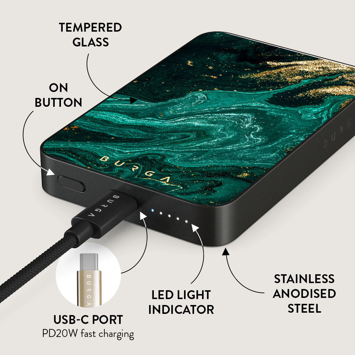 Powerbank BURGA MagSafe 10000 mAh emerald/gunmetal 5/5