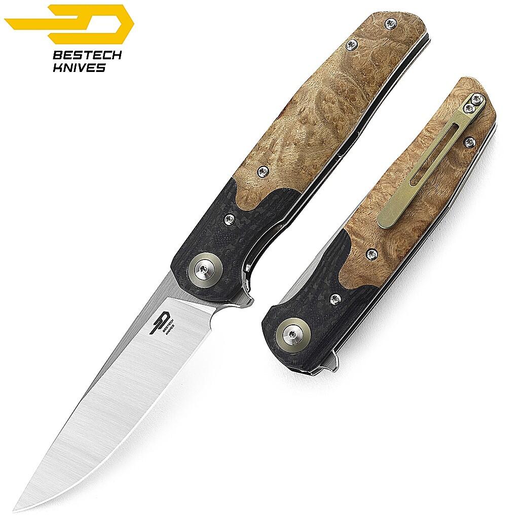 Bestech Navalha Ascot Fibra de Carbono Madeira Burl Clara G10 4/7