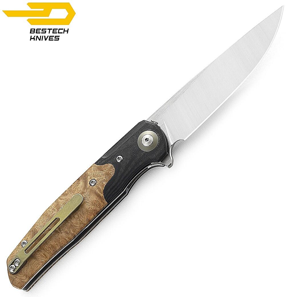 Bestech Navalha Ascot Fibra de Carbono Madeira Burl Clara G10 5/7