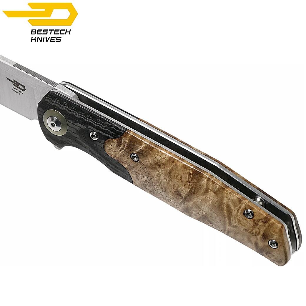 Bestech Navalha Ascot Fibra de Carbono Madeira Burl Clara G10 6/7