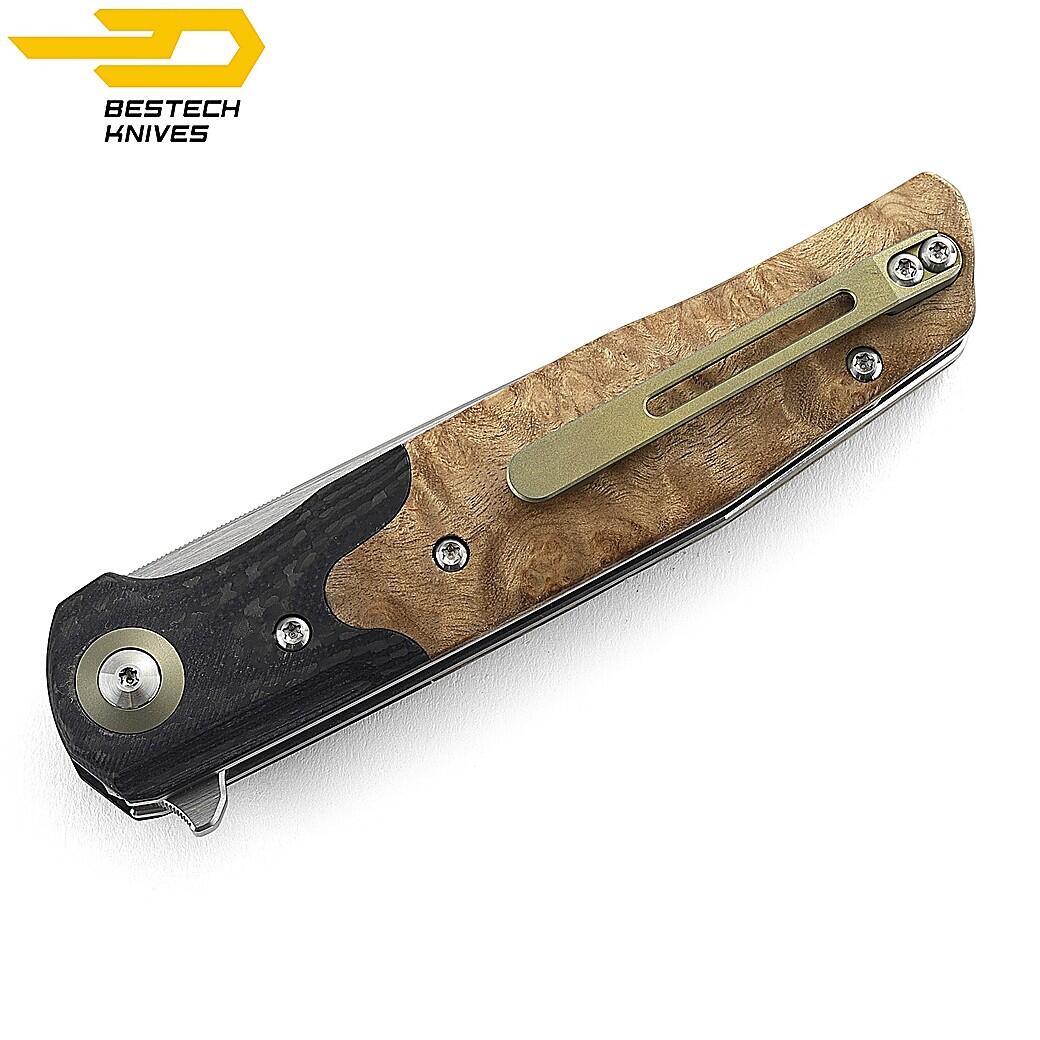 Bestech Navalha Ascot Fibra de Carbono Madeira Burl Clara G10 2/7