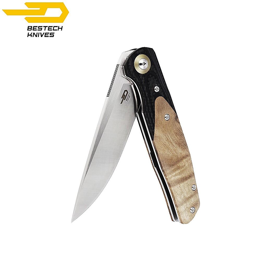 Bestech Navalha Ascot Fibra de Carbono Madeira Burl Clara G10 3/7