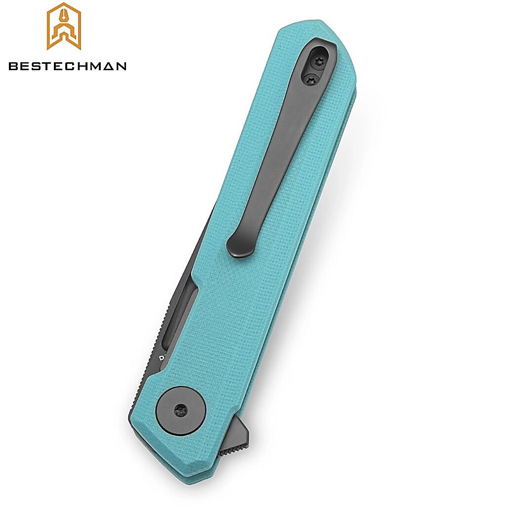 Bestechman Couteau de Poche Mini Dundee Bleu Tiffany G10 D2 PVD 4/7