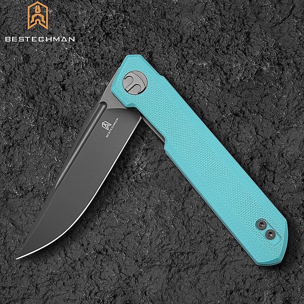 Bestechman Couteau de Poche Mini Dundee Bleu Tiffany G10 D2 PVD 5/7