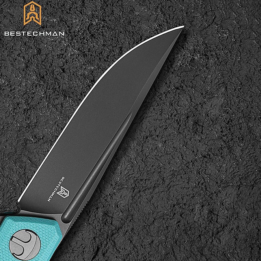 Bestechman Couteau de Poche Mini Dundee Bleu Tiffany G10 D2 PVD 7/7