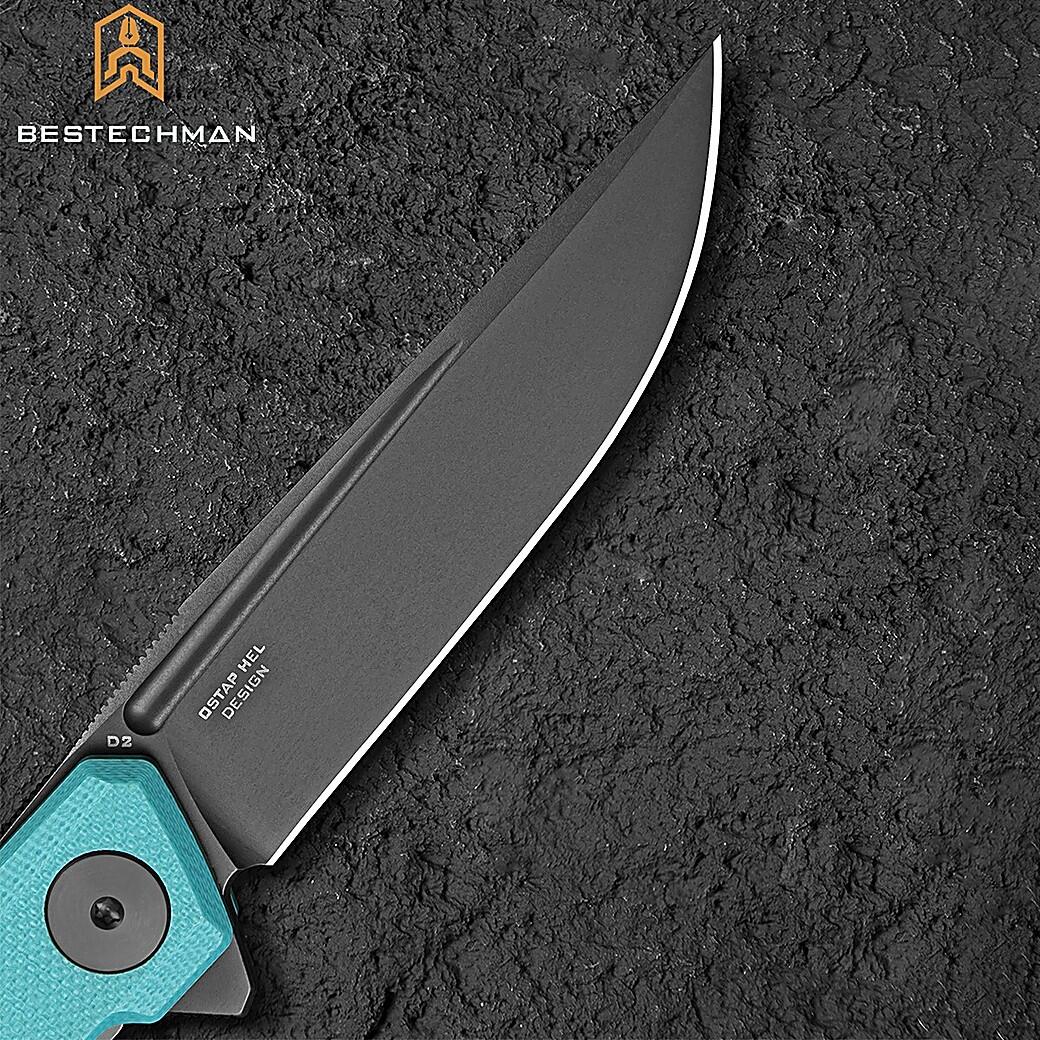 Bestechman Couteau de Poche Mini Dundee Bleu Tiffany G10 D2 PVD 6/7