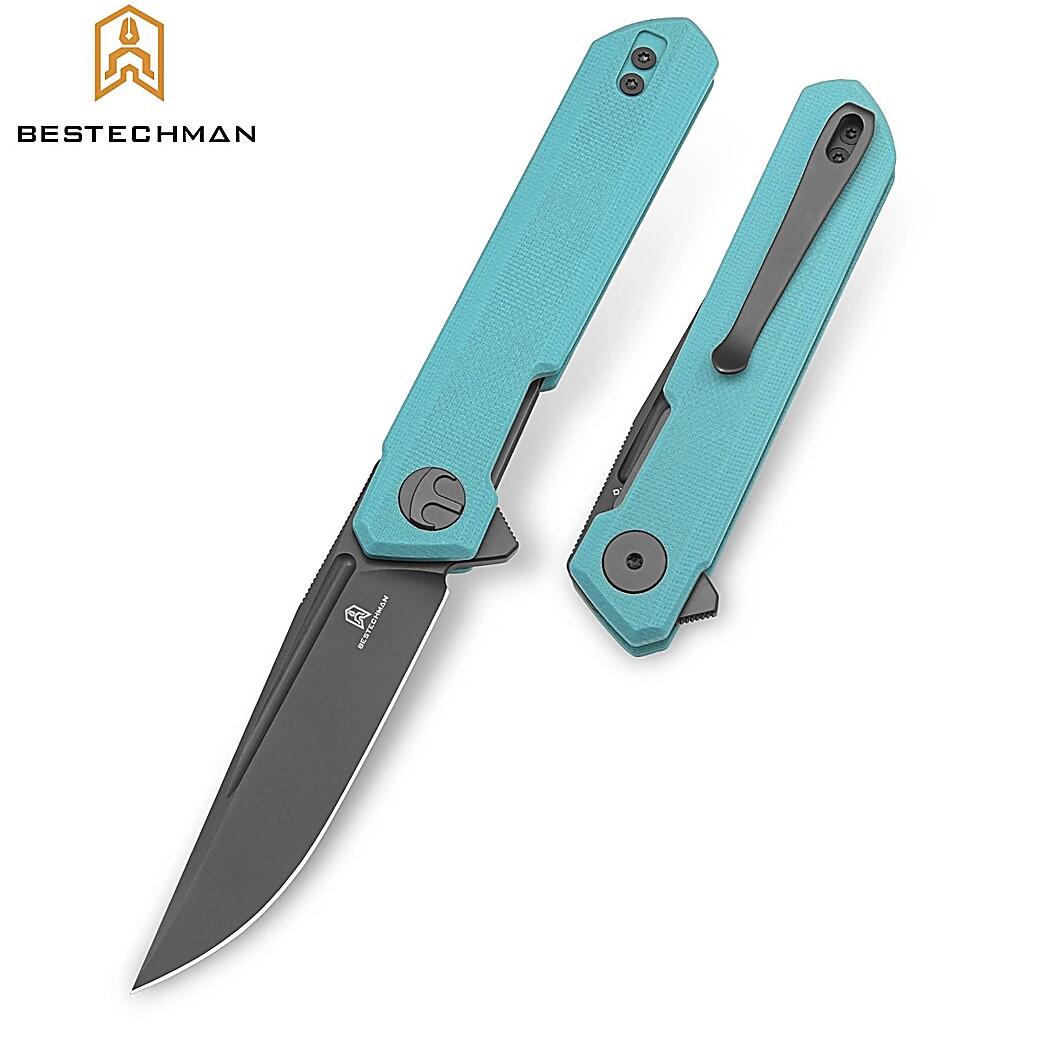 Bestechman Couteau de Poche Mini Dundee Bleu Tiffany G10 D2 PVD 3/7