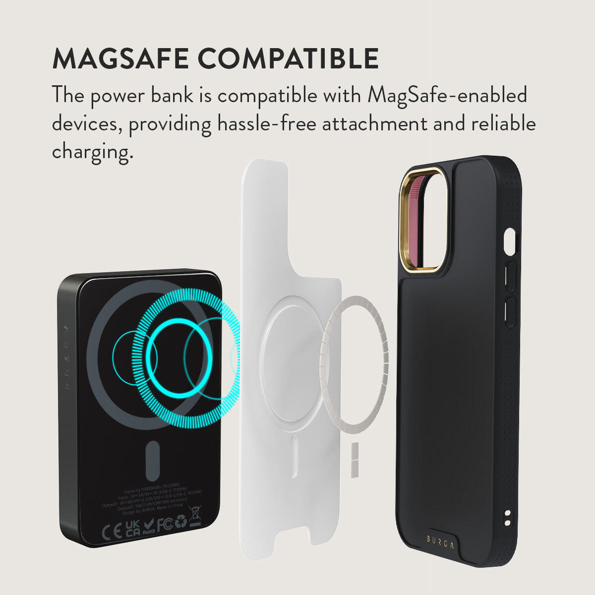 Powerbank BURGA MagSafe 10000 mAh almond latte/gunmetal 3/5