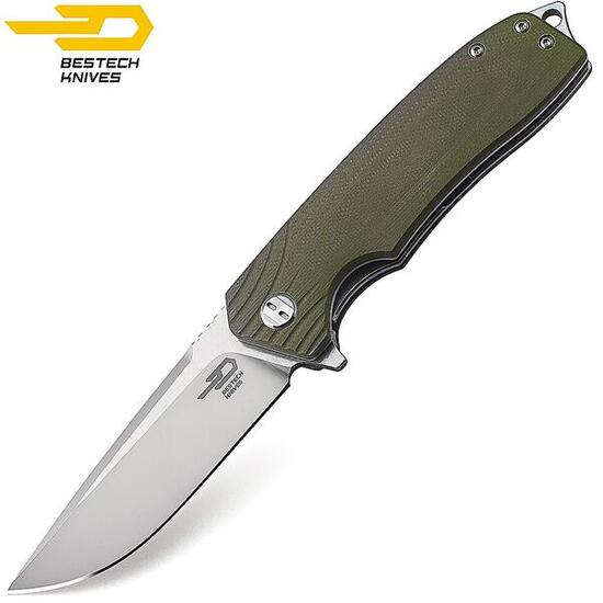 Bestech Couteau de Poche Lion Vert Armee G10 D2