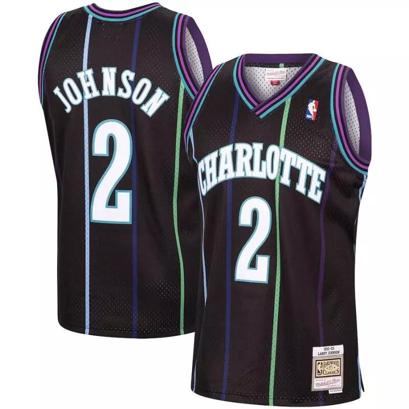 Charlotte Hornets Larry Johnson #2 NBA Navy Blue Basketball Jersey T