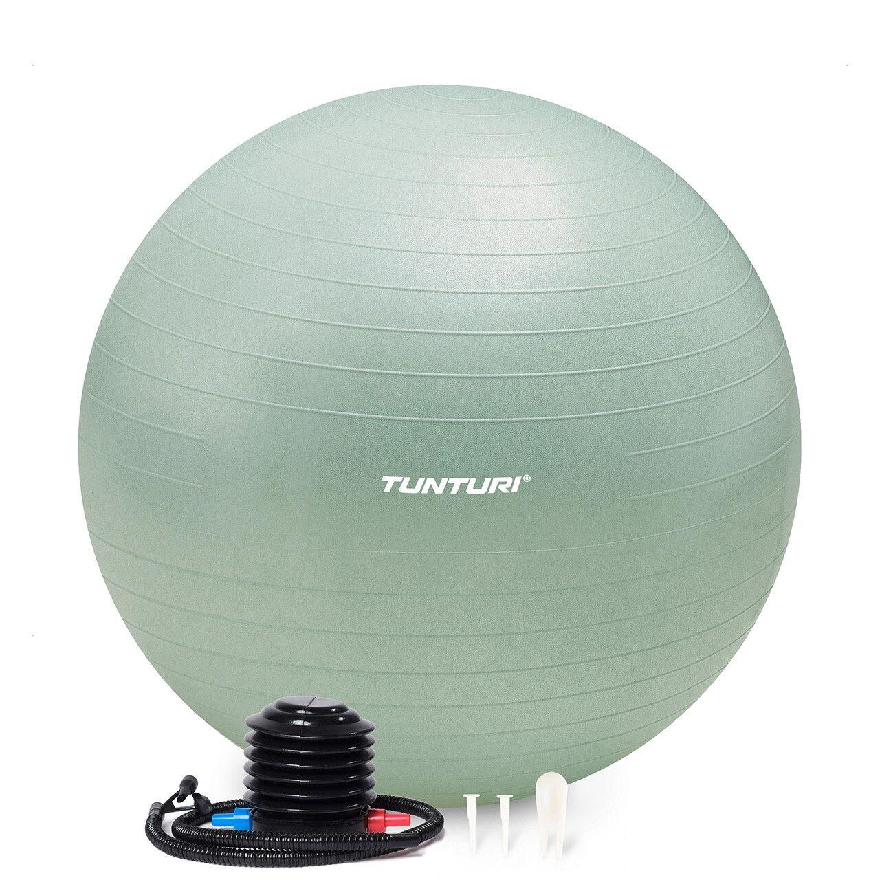 TUNTURI Anti Burst Fitness Ball with Pump - Yoga Ball 90 cm - Pilates Ball - Mint