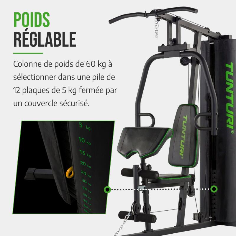 TUNTURI - HG20 - Station de Musculation Polyvalente - Charge Guidée 60 kg
