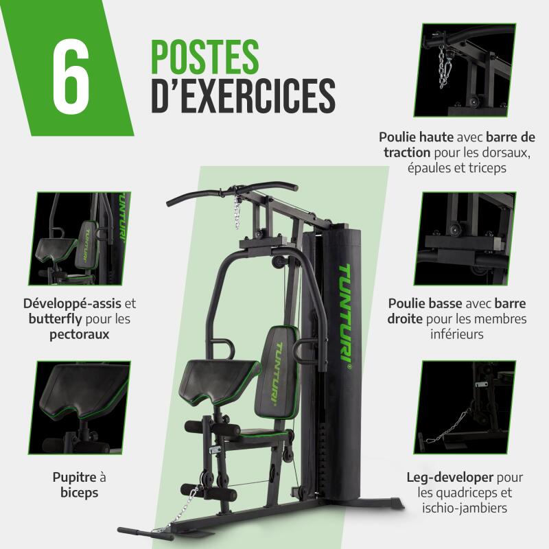 TUNTURI - HG20 - Station de Musculation Polyvalente - Charge Guidée 60 kg