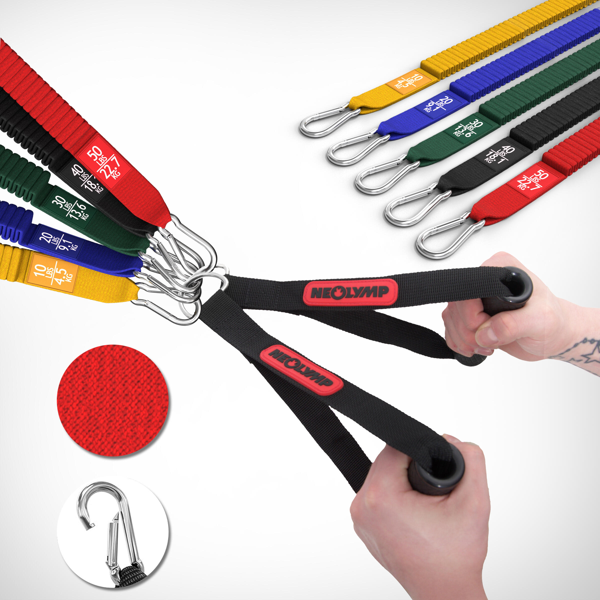 NEOLYMP Resistance Bands Set – 5 Fitnessbänder, Türanker & Griffe 4,5–68kg 2/7