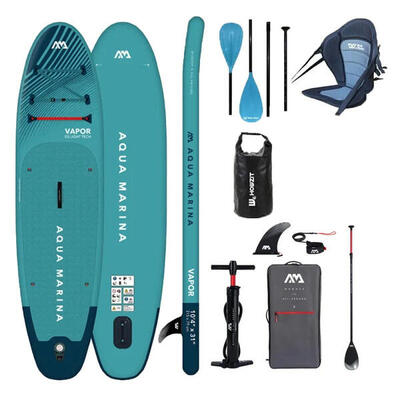 PACCHETTO COMPLETO PADDLE KAYAK GONFIABILE AQUA MARINA VAPOR 10.4 FINO A 2 PERSO