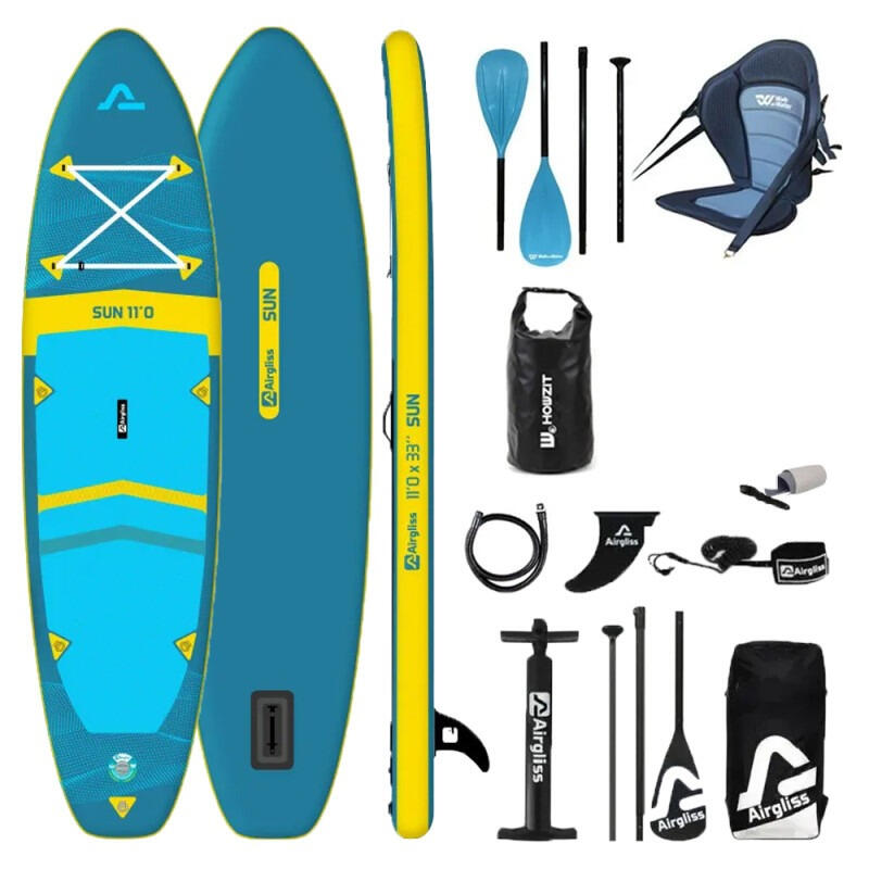 PACK COMPLET PADDLE KAYAK GONFLABLE AIRGLISS SUN 11.0 JUSQU'A 2 PERSONNES