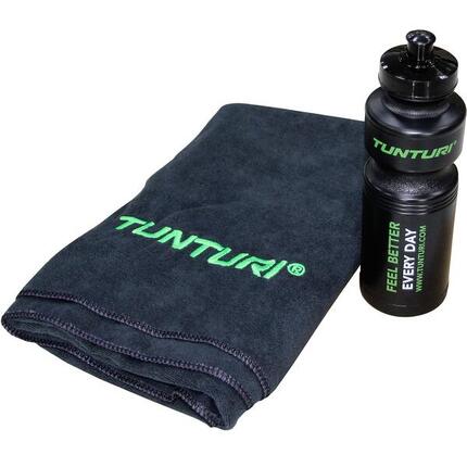 Serviette et gourde Tunturi 137x69 cm noir - coton + plastique 800 ml