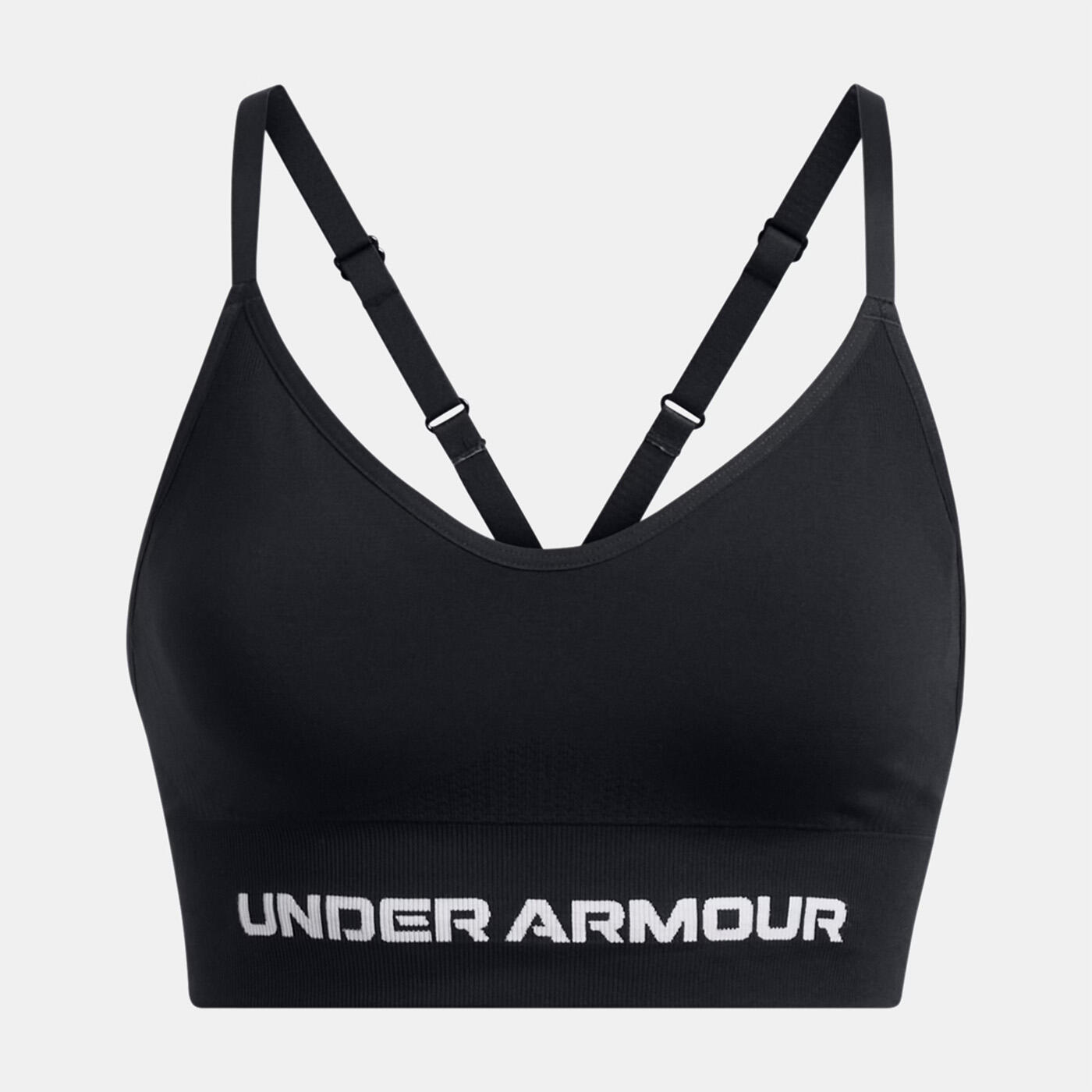 Top esportivo preto e branco com suporte leve UA Vanish Seamless feminino 4/7