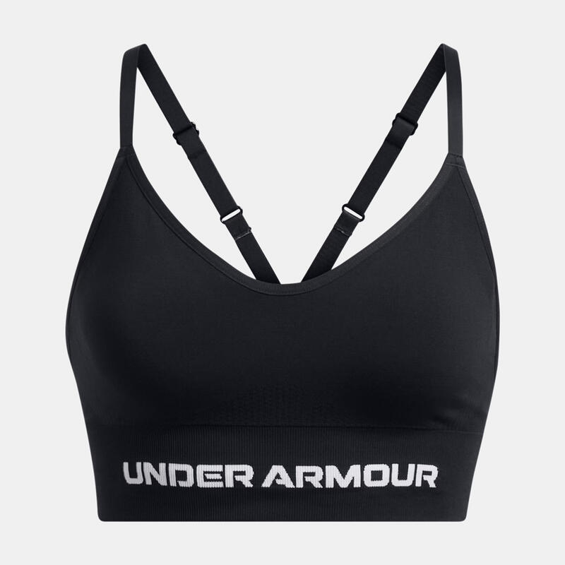 Bustieră sport negru‑alb cu susținere ușoară UA Vanish Seamless pentru femei