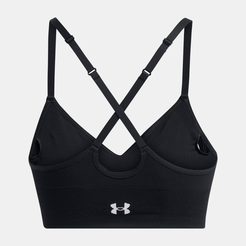 Bustieră sport negru‑alb cu susținere ușoară UA Vanish Seamless pentru femei