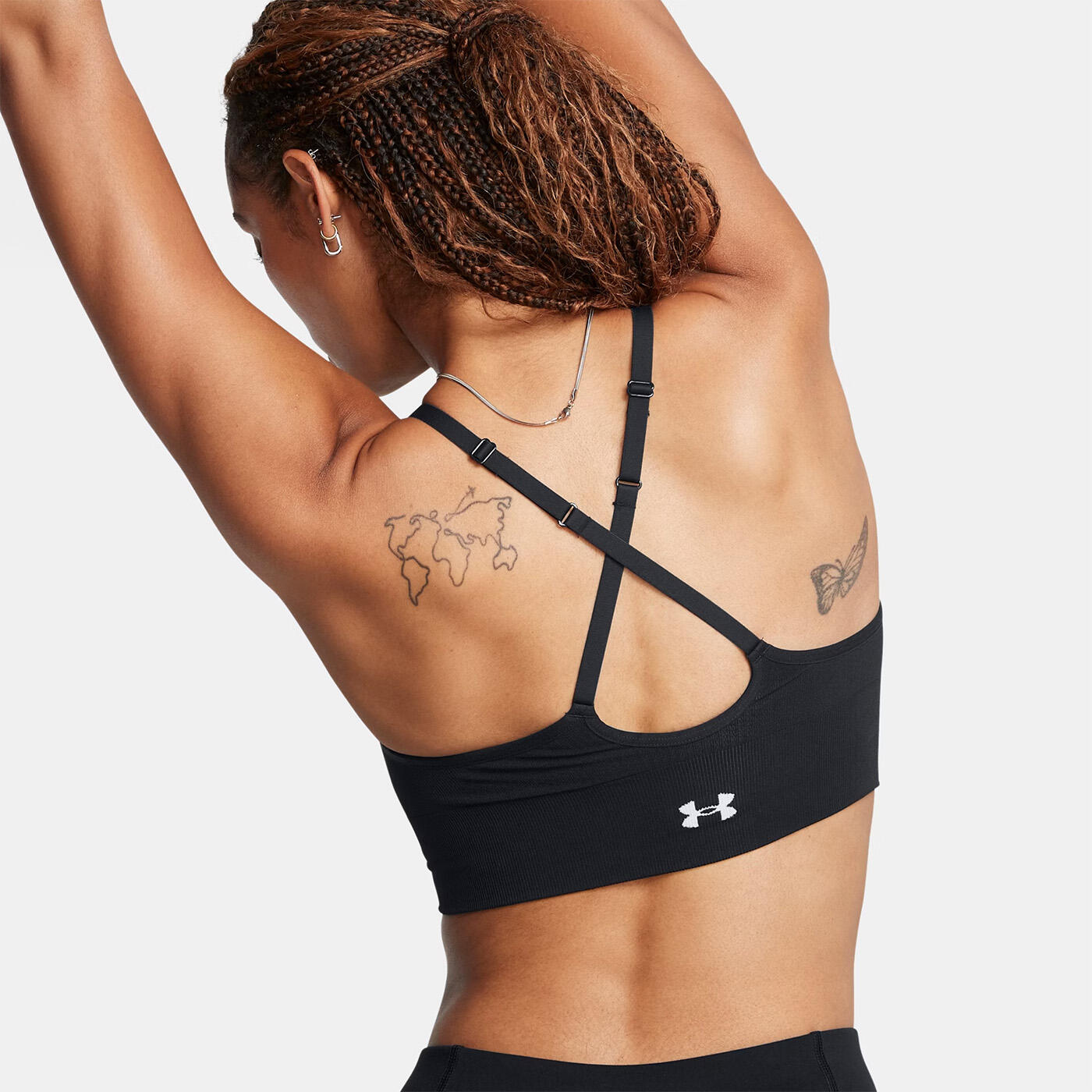 Top esportivo preto e branco com suporte leve UA Vanish Seamless feminino 2/7