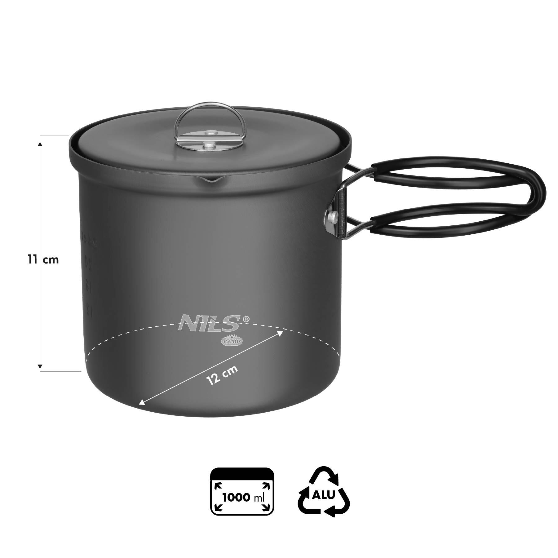 Pot touristique en aluminium avec couvercle 1000 ml NC4202 Nils Camp 3/6