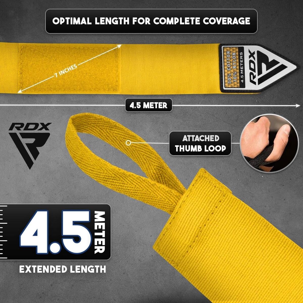 RDX Bandes de Boxe WX Pro 4.5 m – Jaune 4/7