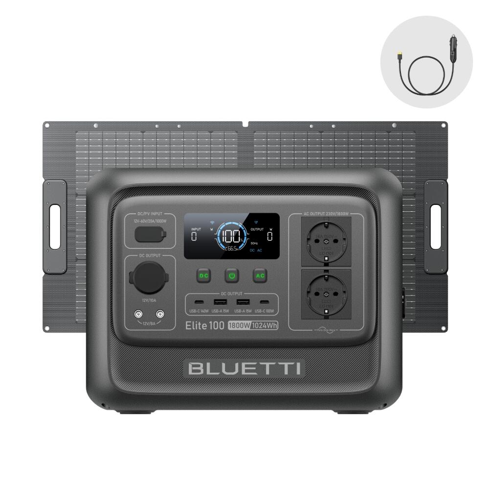 Gerador solar bluetti elite 100v2 1800w/1024wh com painel solar de 100w