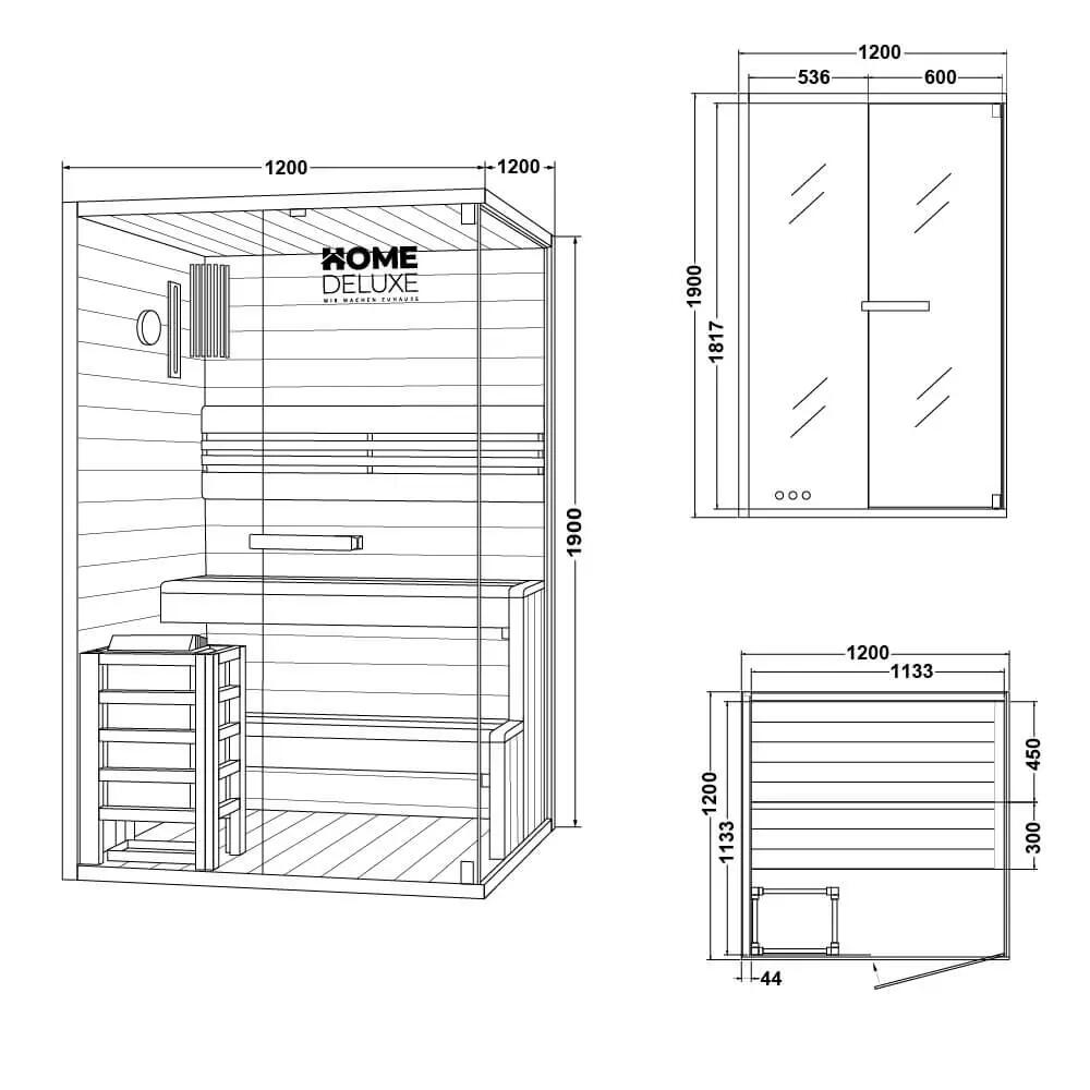 Sauna traditionnel SHADOW M - 120 x 120 cm pour 2 personnes 12/12