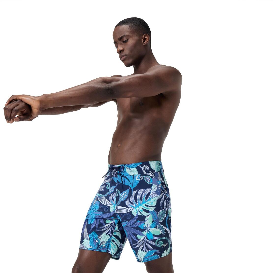 Boardshort À Taille Élastiquée Motif/style Floral Homme (Bleu Imprimé) 6/7
