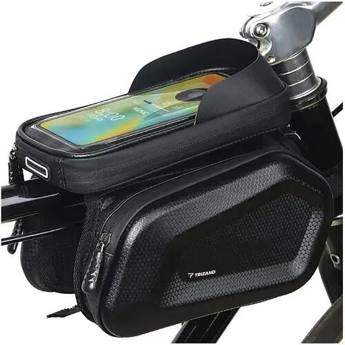 TRIZAND Bolsa para cuadro de bicicleta con soporte para teléfono negra 2 litros