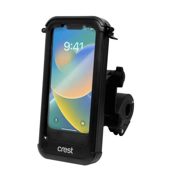 Handlebar phone case with a clear touchscreen window