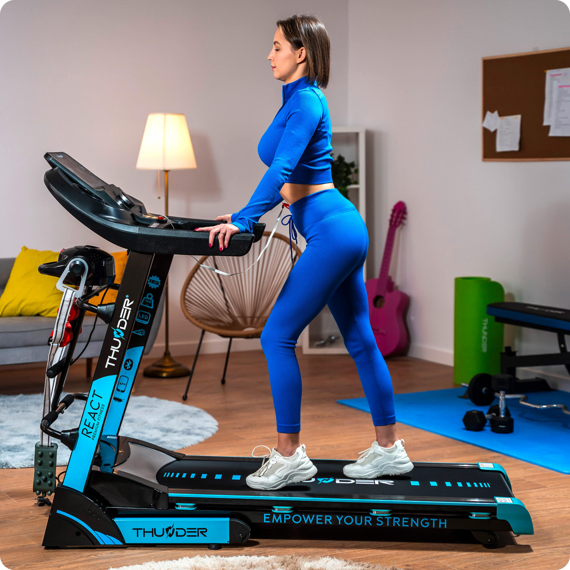 Tapis de course Thunder REACT-DS-BLACK 126x45cm 18km/h FitShow pliable LCD 7/7