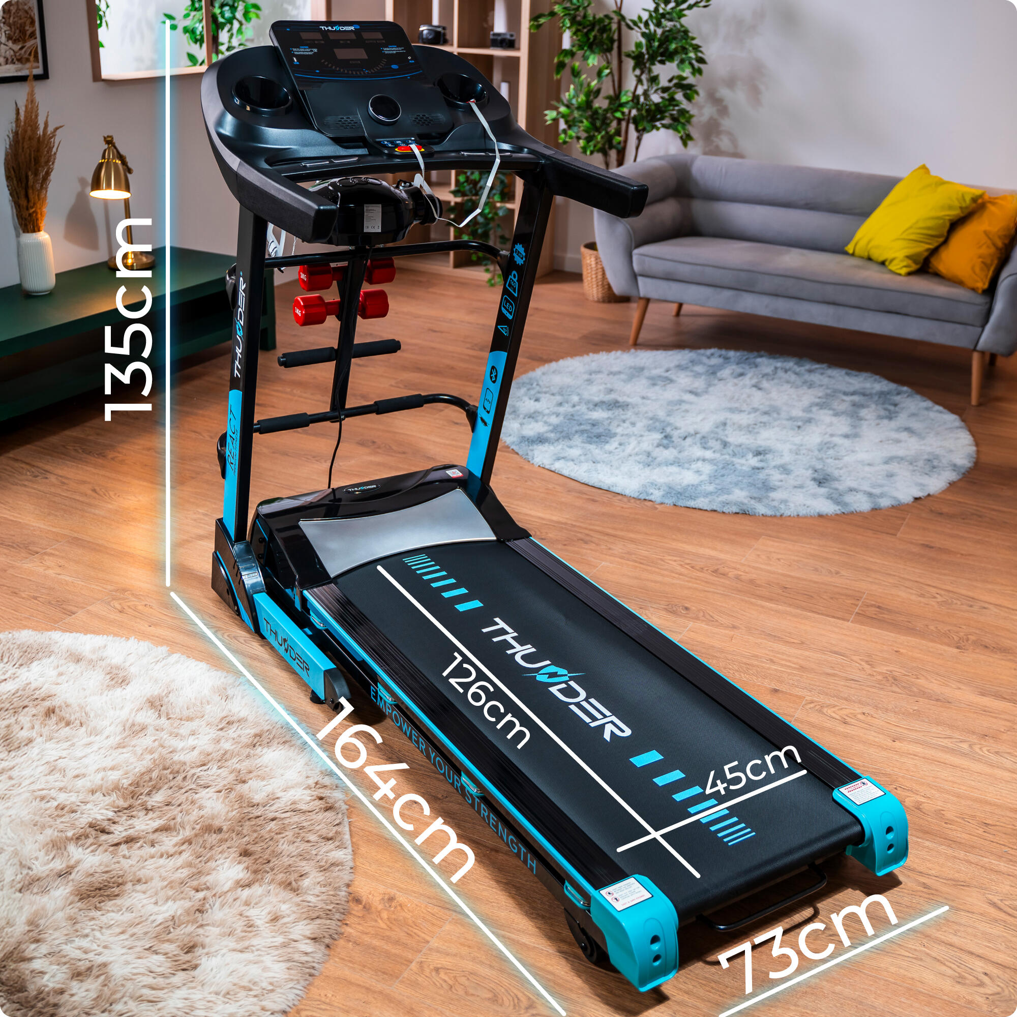 Tapis de course Thunder REACT-DS-BLACK 126x45cm 18km/h FitShow pliable LCD 2/7