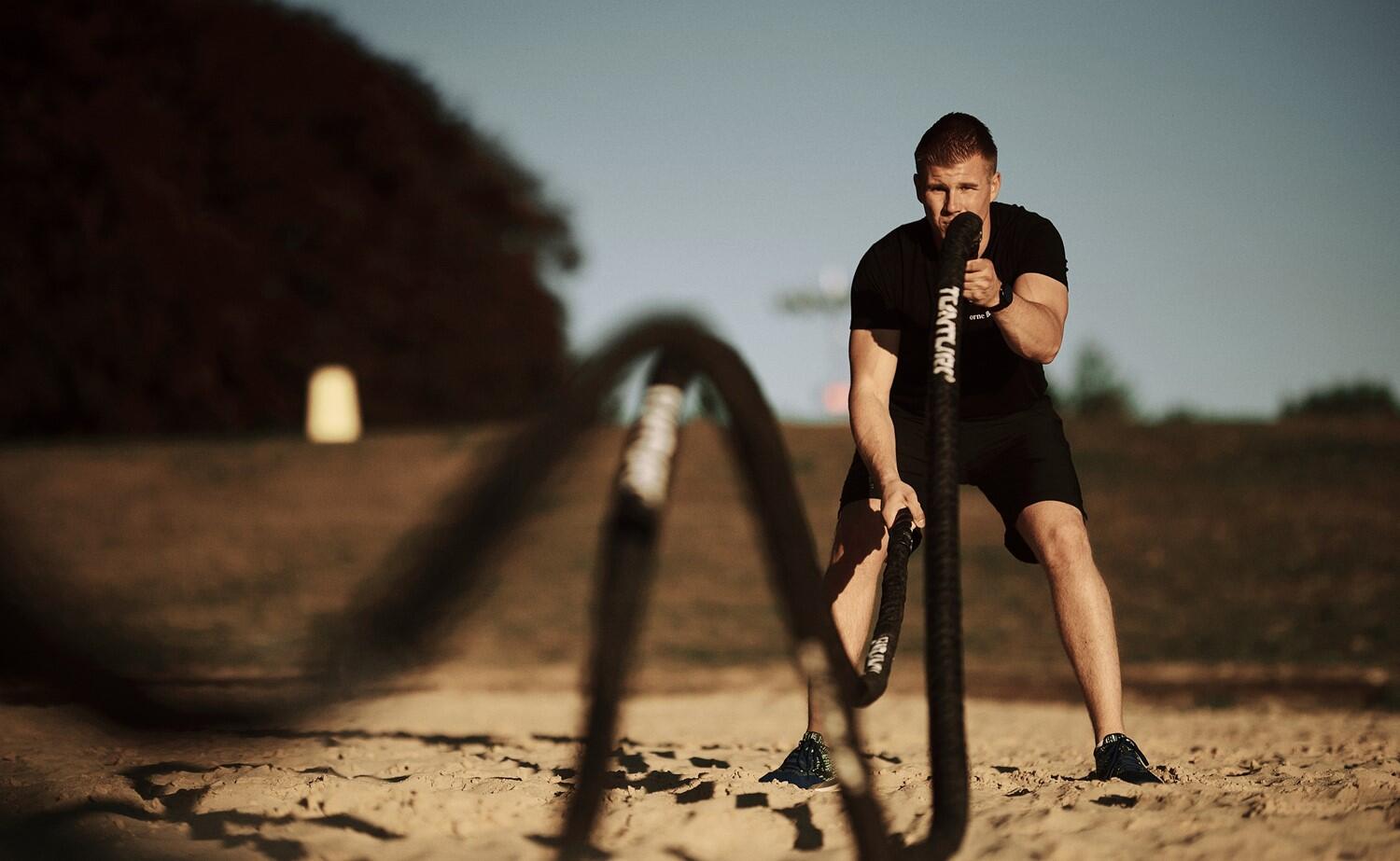 Posilovací lano Battle Rope TUNTURI Pro v obalu 10 m 5/7