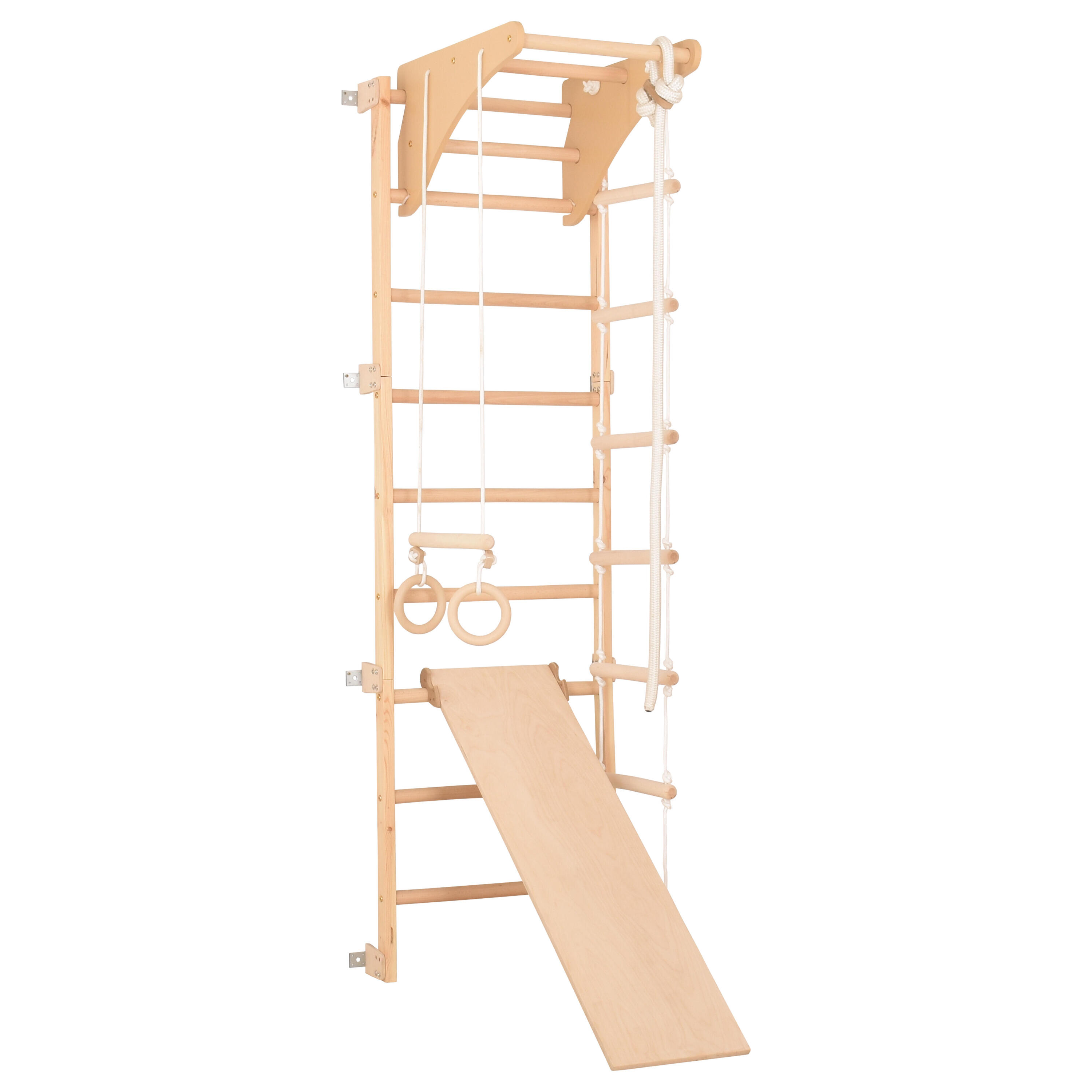Kinderen/volwassenen fitness wandrek hout met helling Eco-pine+slide 4/7