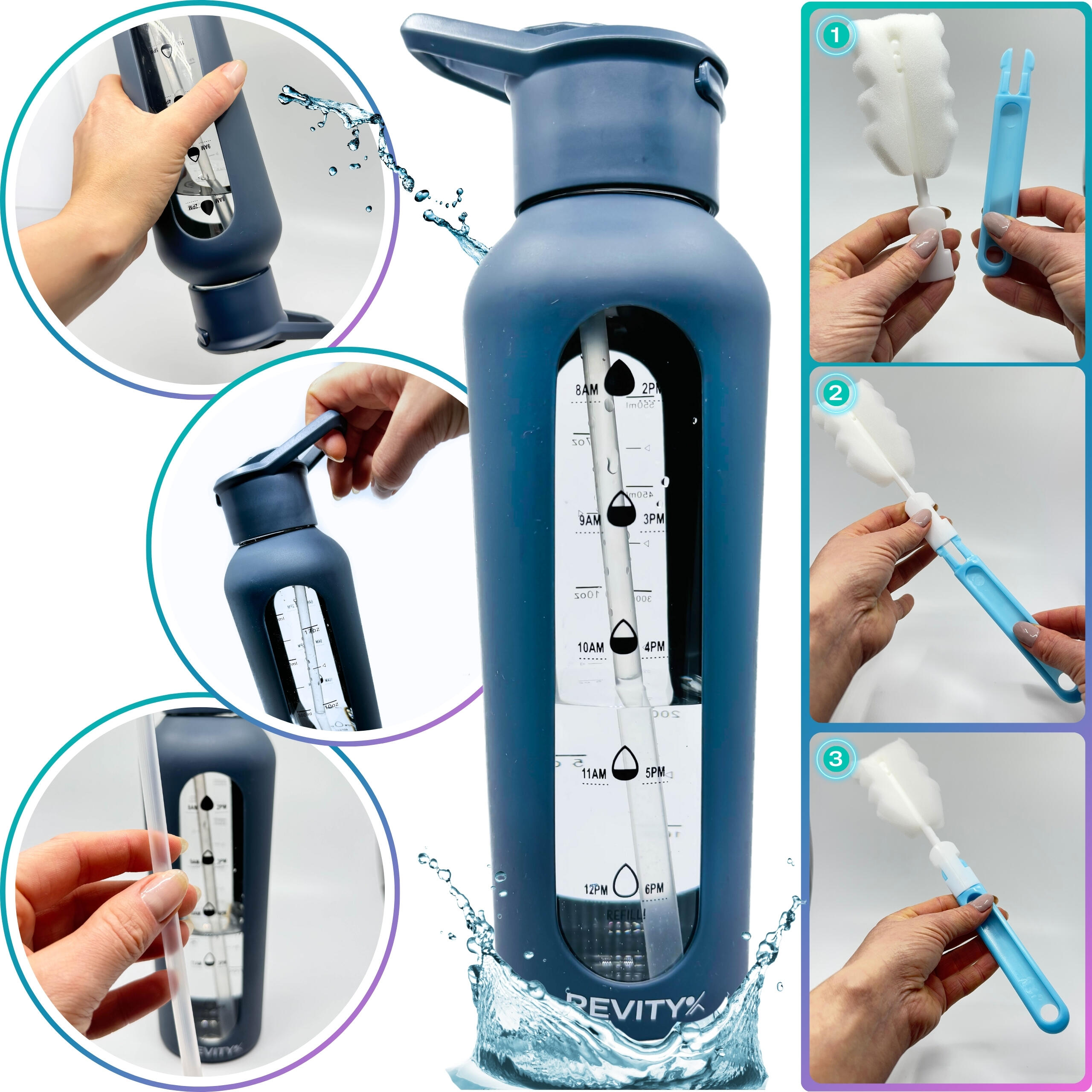Gourde de sport en verre motivante 700 ml avec housse silicone + paille Revity 4/7