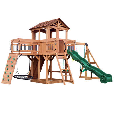 Sterling Point Spielturm mit diversen Schaukeln, Kletterwand, Rutsche, Holz