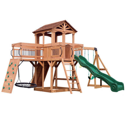 Sterling Point Spielturm mit diversen Schaukeln, Kletterwand, Rutsche, Holz